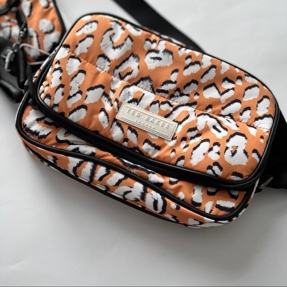 NWT TED BAKER Niqia Nylon Animal Print Orange Black Crossbody Bag w/ Attachment - Picture 8 of 8
